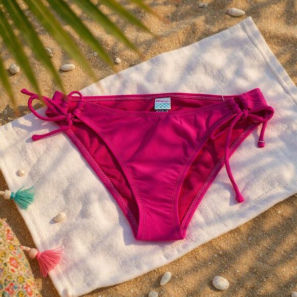 RAISINS Sweet Pea Cheeky Side Tie Bikini Bottom Burgundy Swimwear Womens Small - Picture 1 of 8